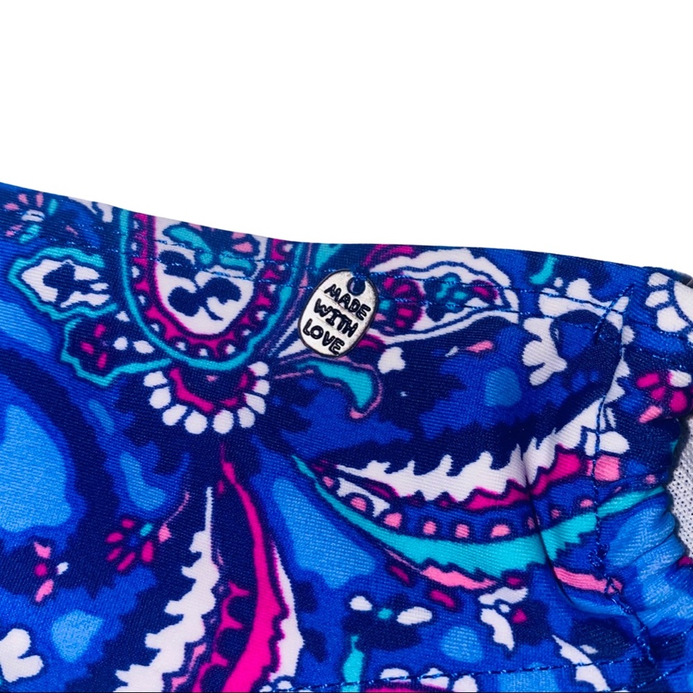 Kirra Swim | Blue & Pink Paisley Keyhole Boho Ruffled Bandeau Bikini | Size L - Picture 2 of 5